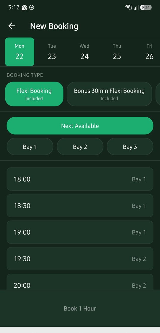 Booking a bay in The Sim Range app